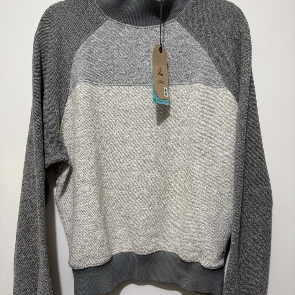 Prana Gray and Cream Turtleneck Sweater
